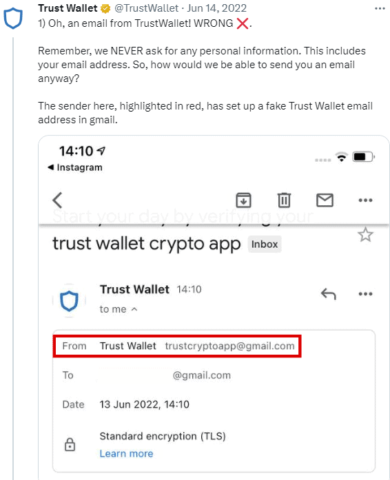 Trust Wallet 識別詐騙