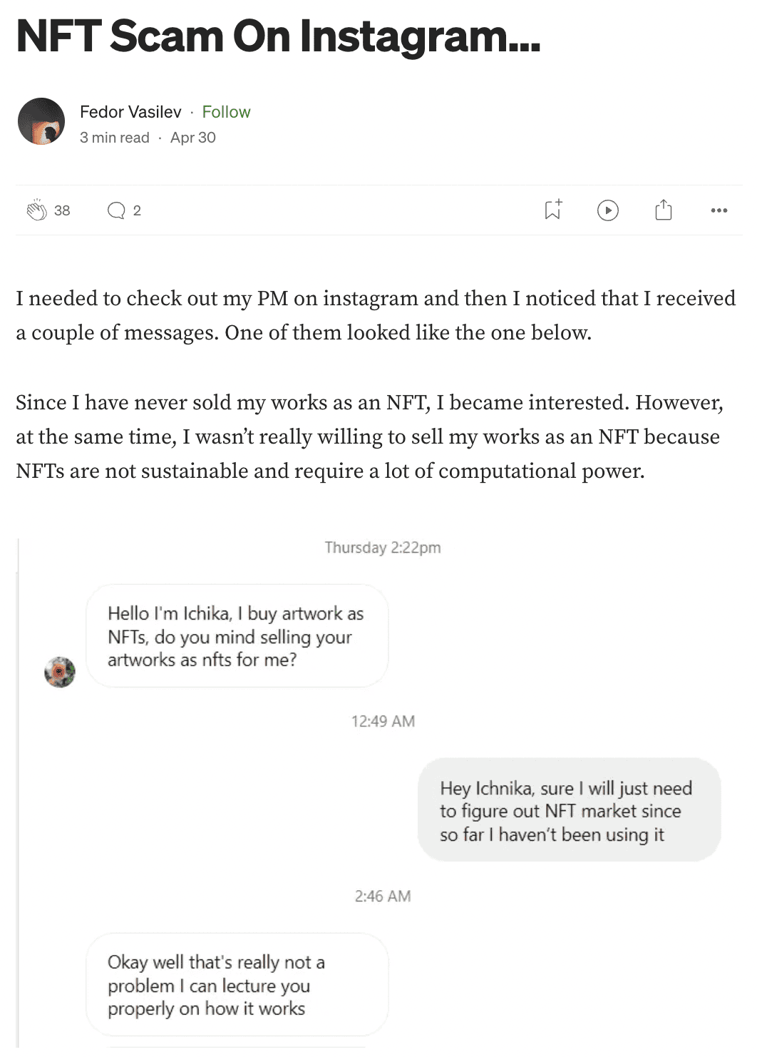 發生在 IG 上的 NFT 詐騙案例｜圖片來源